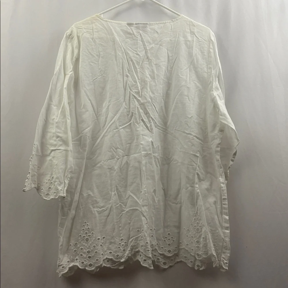 Chico’s Peasant Top 3/4 Sleeves Optic White Blouse Top Lace Up Tunic Women’s New - Picture 10 of 13